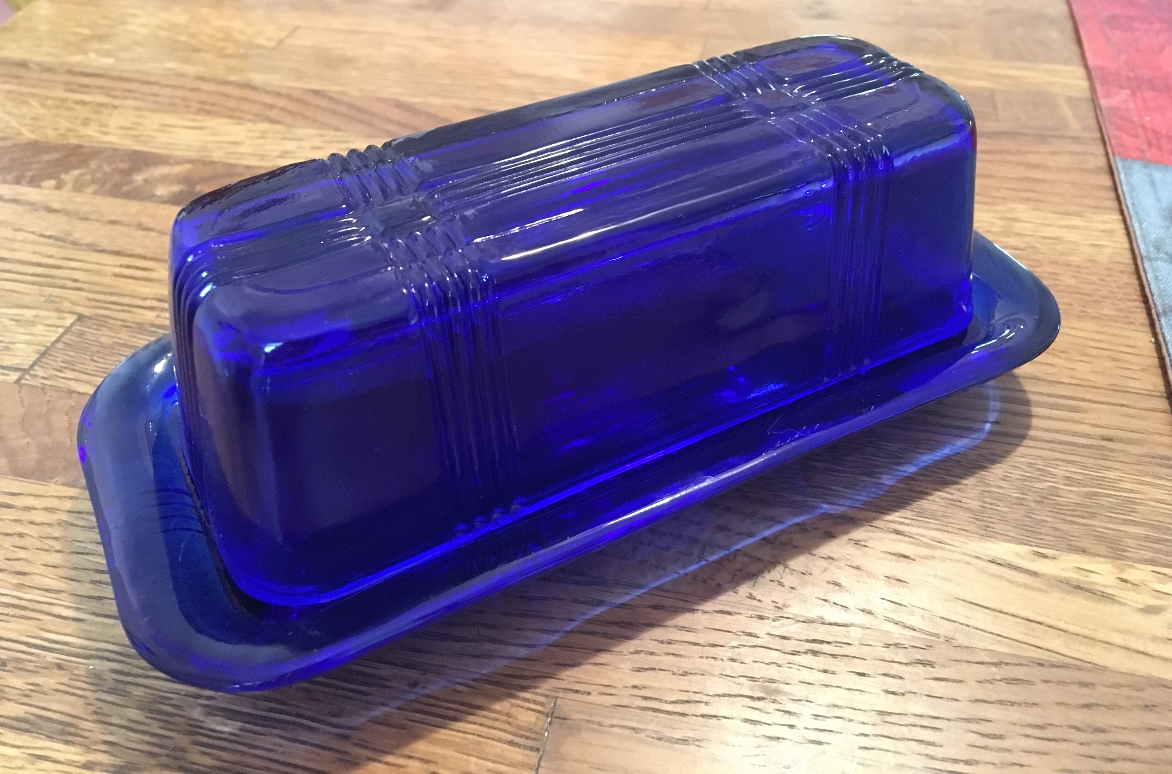 Vintage 1/4-Quarter Pound Covered Butter CRISSCROSS Cobalt Blue by Mfgr. HAZEL-ATLAS Co