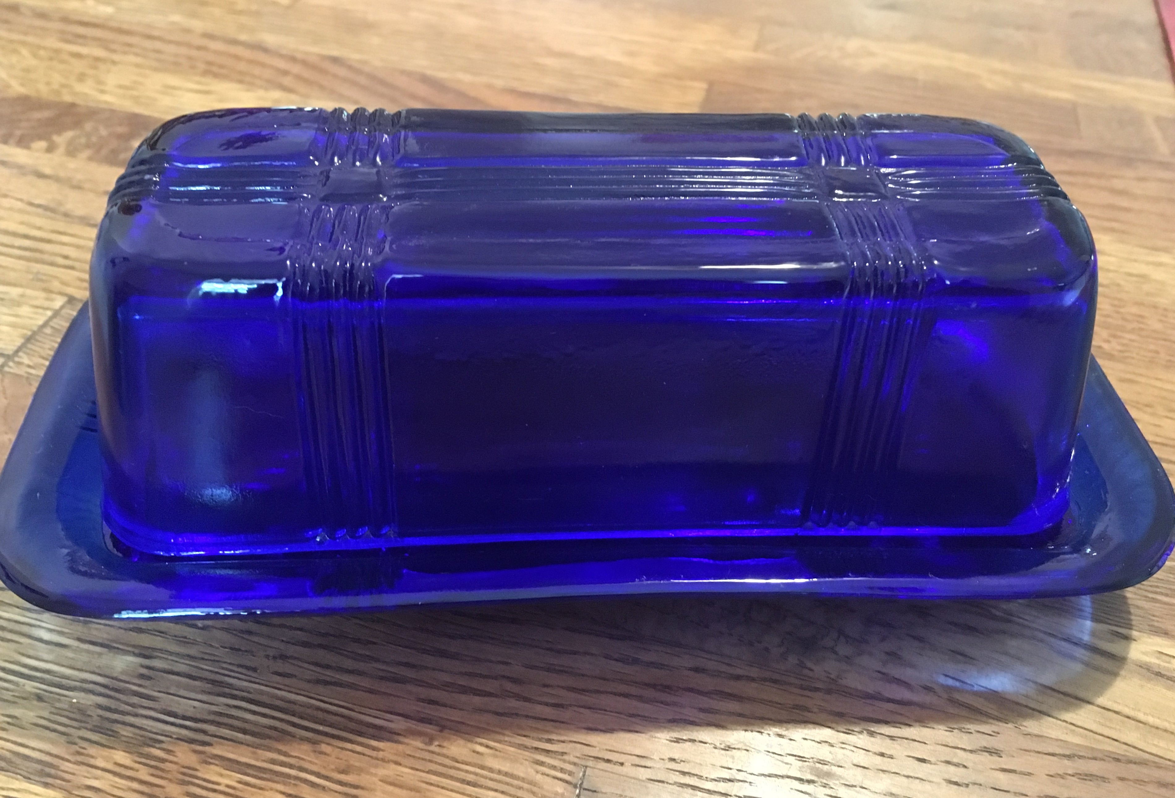 Vintage 1/4-Quarter Pound Covered Butter CRISSCROSS Cobalt Blue by Mfgr. HAZEL-ATLAS Co