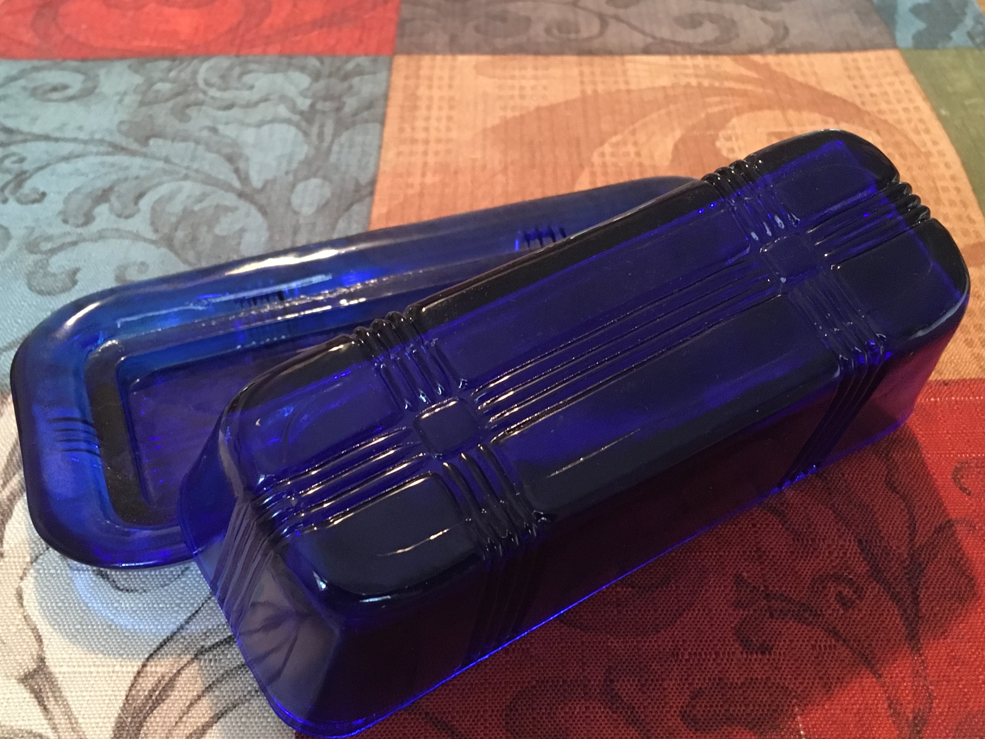 Vintage 1/4-Quarter Pound Covered Butter CRISSCROSS Cobalt Blue by Mfgr. HAZEL-ATLAS Co