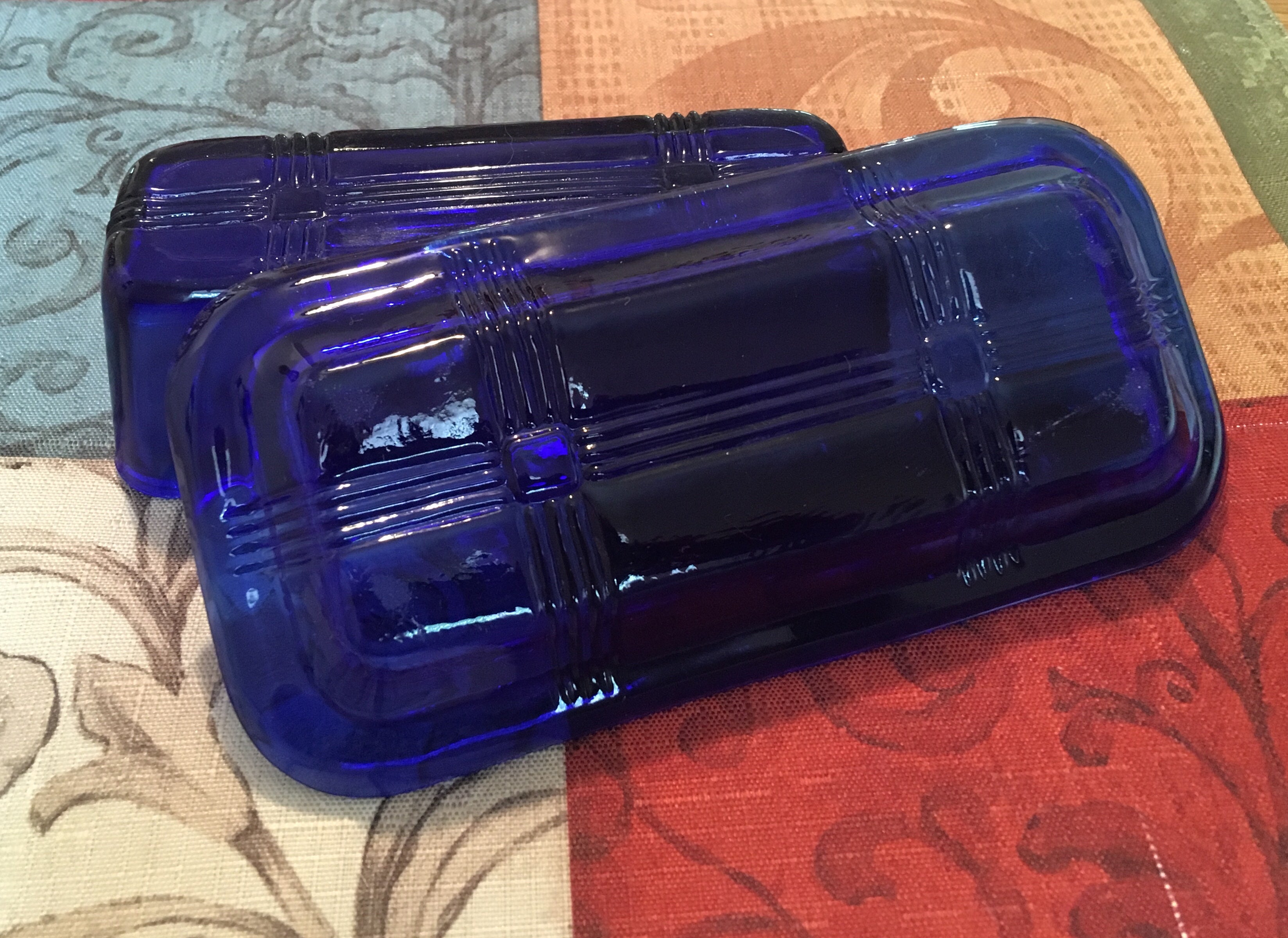 Vintage 1/4-Quarter Pound Covered Butter CRISSCROSS Cobalt Blue by Mfgr. HAZEL-ATLAS Co