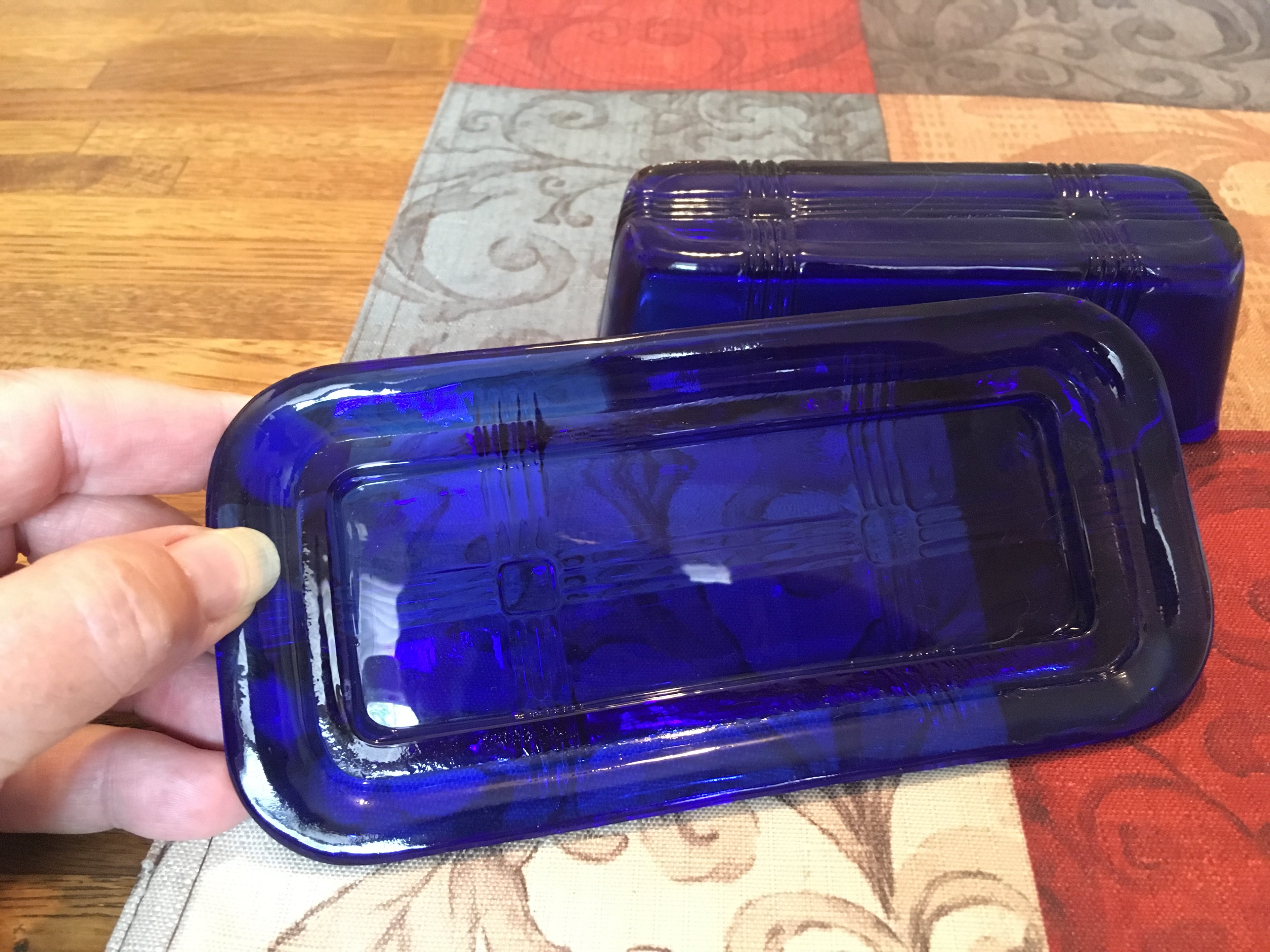 Vintage 1/4-Quarter Pound Covered Butter CRISSCROSS Cobalt Blue by Mfgr. HAZEL-ATLAS Co